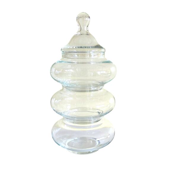 Vintage 60s 3 Tier Stackable Apothecary Glass Jar Lid Canister Vanity Terrarium - Picture 1 of 8